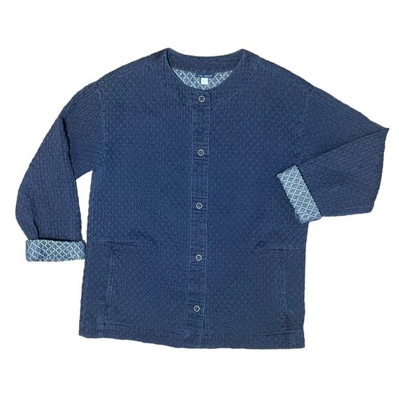 J. Jill Pure Jill Women's Field Jacket Small Indigo Blue Quilted Soft Snap Front - Picture 1 of 11